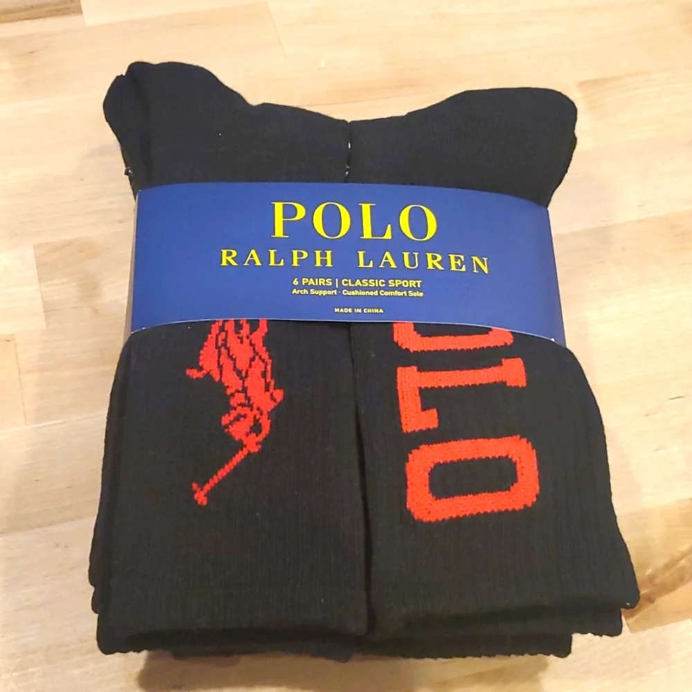 Polo Ralph Lauren Big Pony Classic Sport Socks Size 6-12 1/2 New 6 pack Black